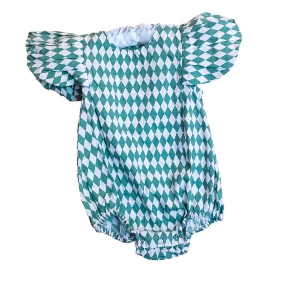 Kate Quinn argyle harlequin big-shouldered romper bubble
